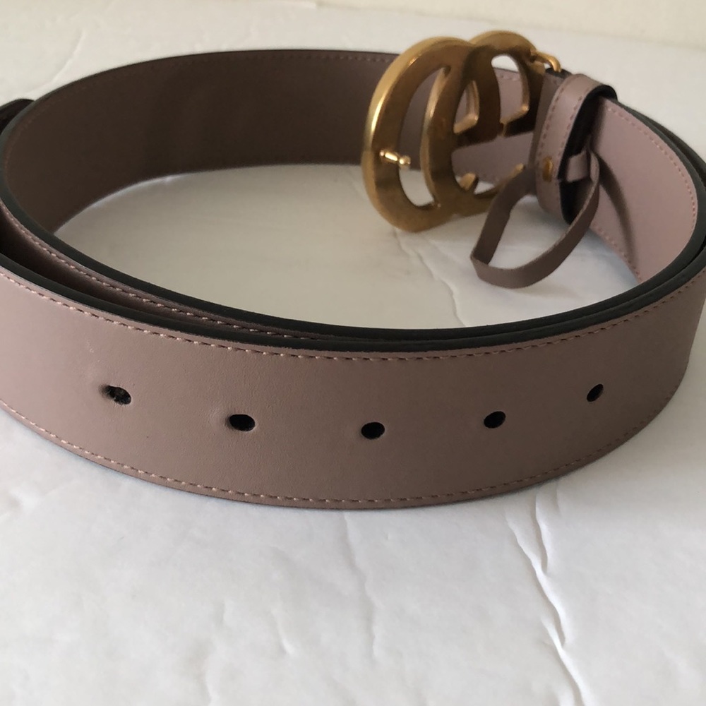Gucci Authentic Double G  Leather Belt Moon Porcelain Rose 85/34, 1.5" wide - Picture 6 of 13